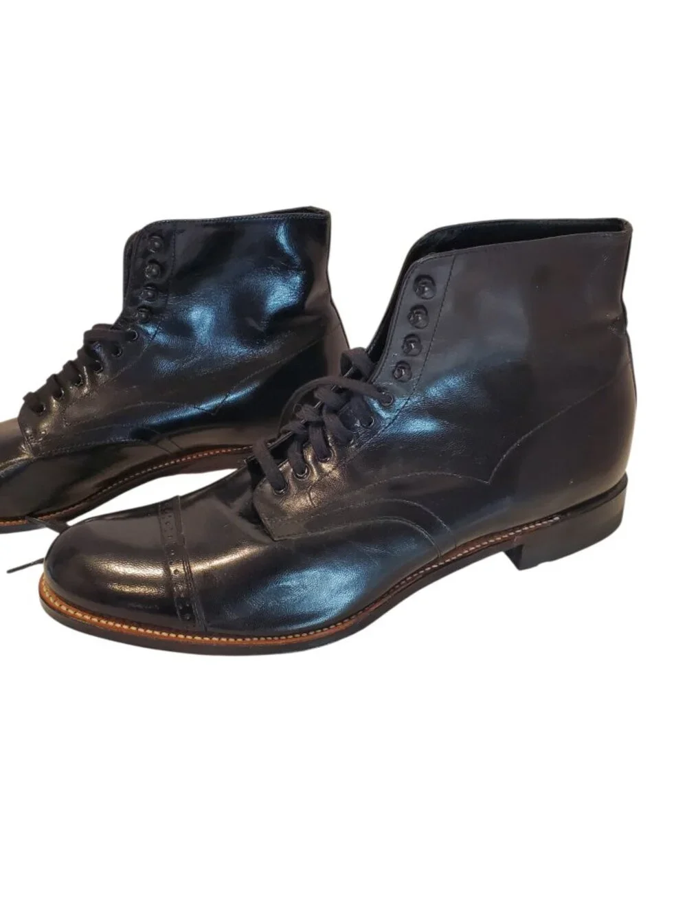 STACY ADAMS SZ 11D Men's Madison Cap Toe Kidskin Leather Dress Boot Black